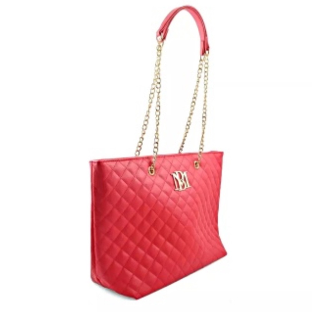 Badgley Mischka Large Red Quilted Shoulder Bag with Gold Chain ❤️ - Picture 15 of 16